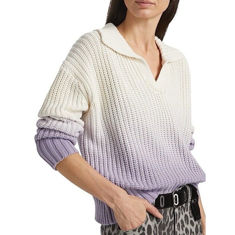 Splendid Raya Lavender Ombre Knit Polo Sweater Women’s Size Small V-Neck Thick
